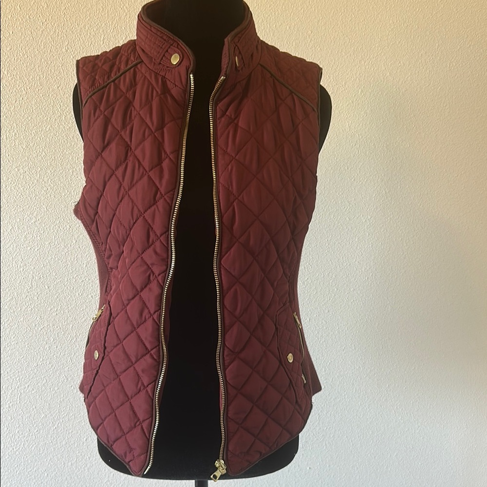 Love Tree Maroon Quilted Vest with Gold Details